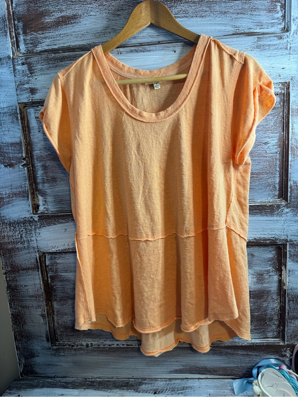 Kori Peach Short-Sleeve Tiered Top